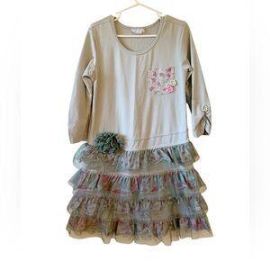 Naartjie Green Floral Ruffle Girls Dress size 7